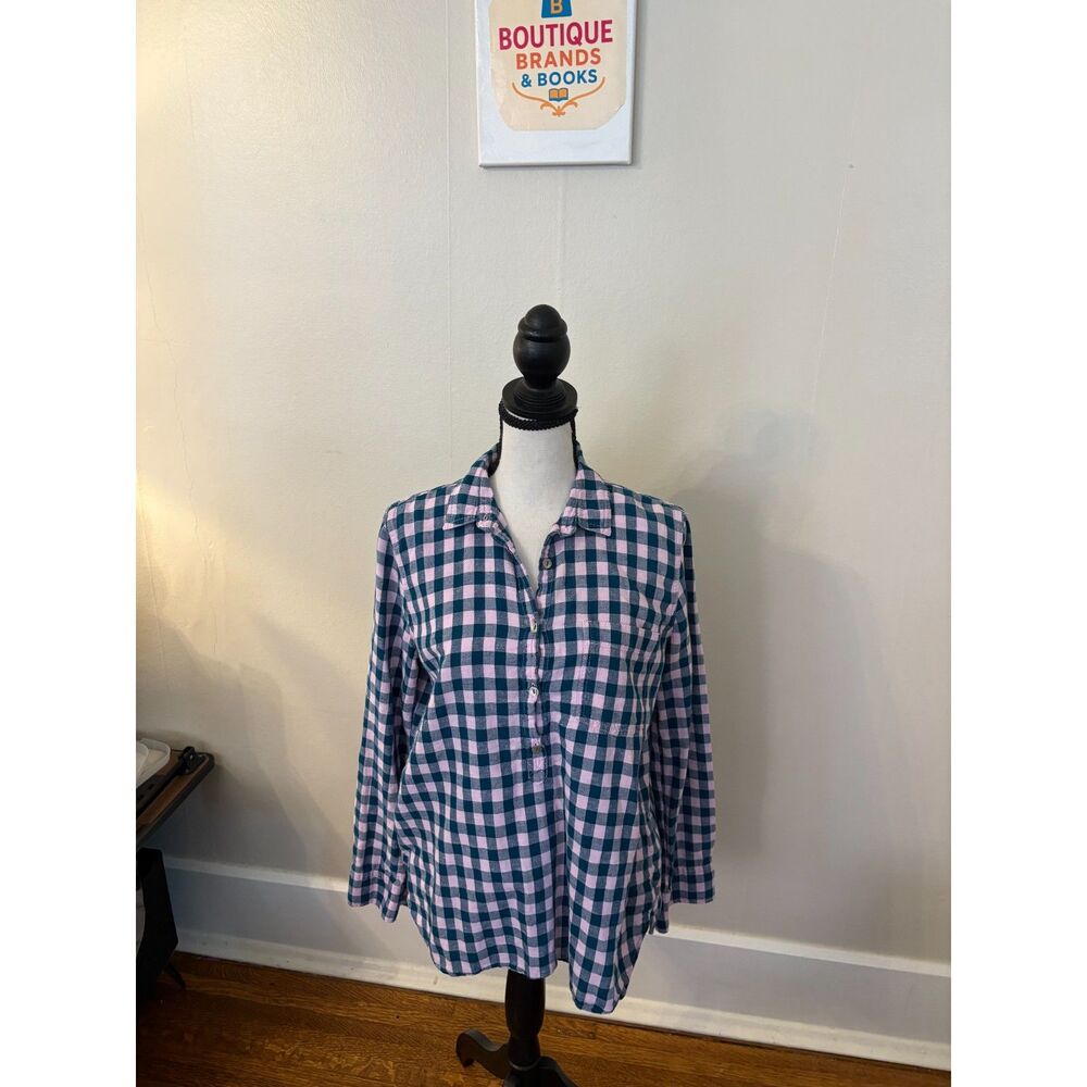 J.Crew Pink & Navy Gingham Plaid Popover Shirt l Size 6